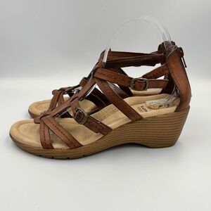 Earth Spirit Kelly 2 brown leather strappy wedge sandals  size 8